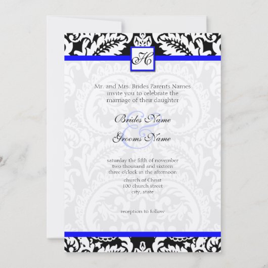Damas noir avec invitation de mariage Royal Bleu (Dos)