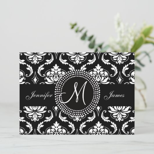 Damas noir blanc Faire-part de mariage initial (Debout devant)