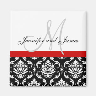 Damas Noir Blanc Rouge Monogramme Noms Magnet