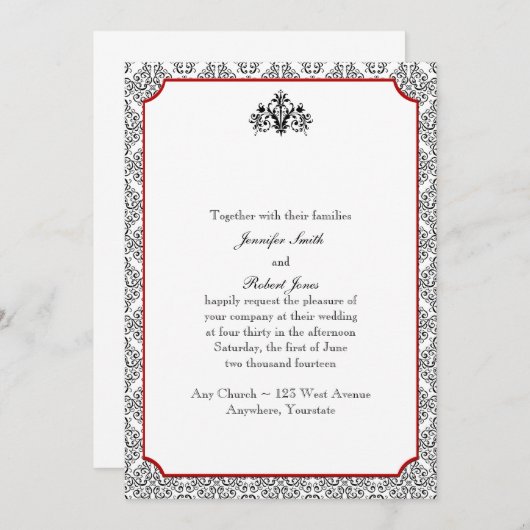 Damas noir et blanc avec Faire-part de mariage rou (Devant / Derrière)