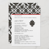 Damas Noir Sur Blanc Red Trim Programme de Mariage (Devant / Derrière)