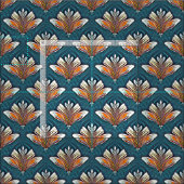 Damas orange et blanc sur tissu bleu (Carreau)