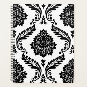 Damas Rococo Lg Motif Noir sur Blanc