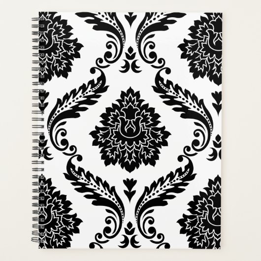 Damas Rococo Lg Motif Noir sur Blanc (Devant)
