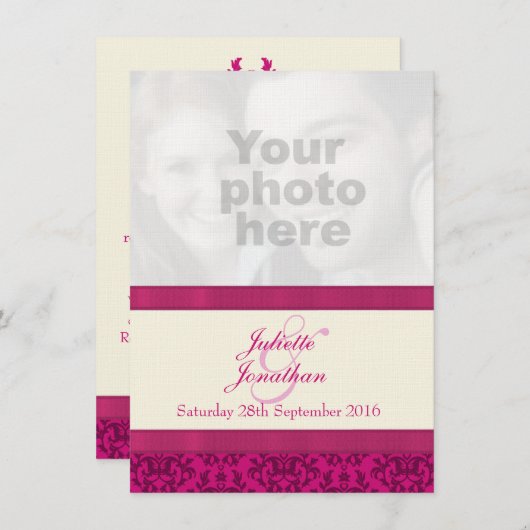 Damas rose foncé & crème faire-part de mariage (Devant / Derrière)