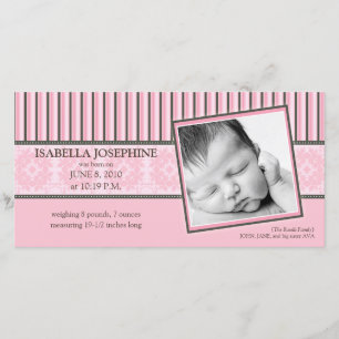 Damas & Stripes Bébé Faire-part de naissance rose