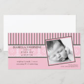 Damas & Stripes Bébé Faire-part de naissance rose (Devant / Derrière)