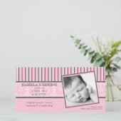 Damas & Stripes Bébé Faire-part de naissance rose (Debout devant)