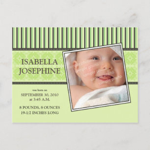 Damas & Stripes Lime Baby Faire-part de naissance