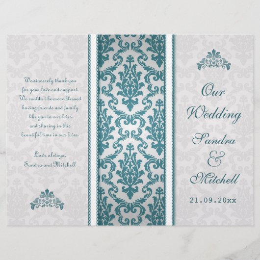 Damas turquoise sur le programme de mariage argent (Devant)