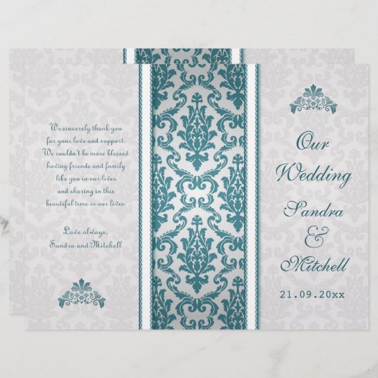 Damas turquoise sur le programme de mariage argent (Devant / Derrière)