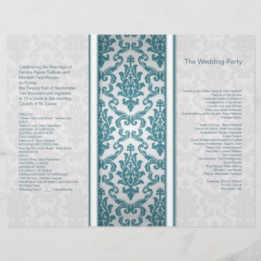 Damas turquoise sur le programme de mariage argent (Dos)