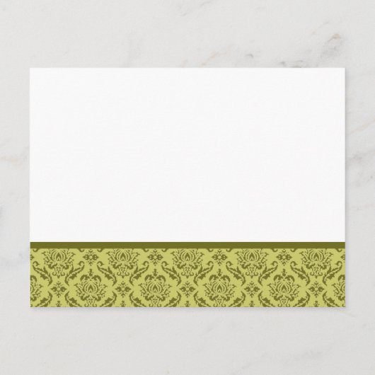 Damas vert olive sur Faire-part de mariage blanc (Dos)