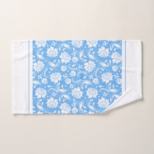 Damas vintage bleu et blanc ciel (Serviette à main)