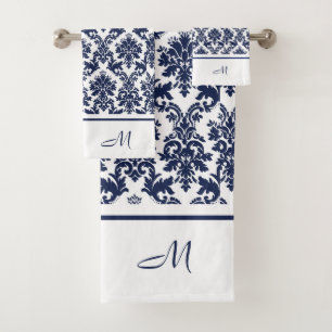 Damas vintages bleu et blanc marine 3 monogramme