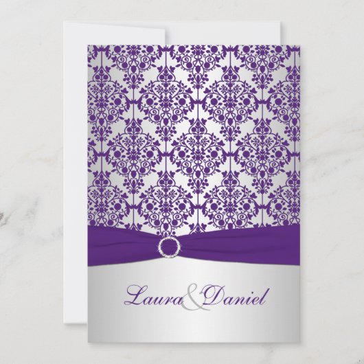Damas violet et Faire-part de mariage d'argent (Devant)