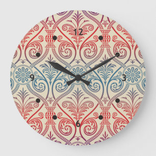 Damasbehangsel - blauw violet rood Grote Klok