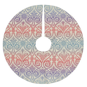 Damasbehangsel - blauw violet rood Kerstboom Rok