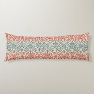 Damasbehangsel - blauw violet rood Lichaamskussen