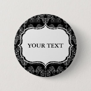 Damasbehangselpapier - wit + je achtergrond. Ronde Button 5,7 Cm