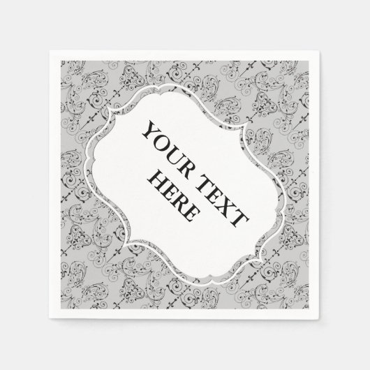  Damasbehangselpapier - zwart + je achtergrond. Servetten (Voorkant)