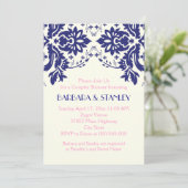 Damasblauw, roze trouwparen douchen kaart (Staand voorkant)