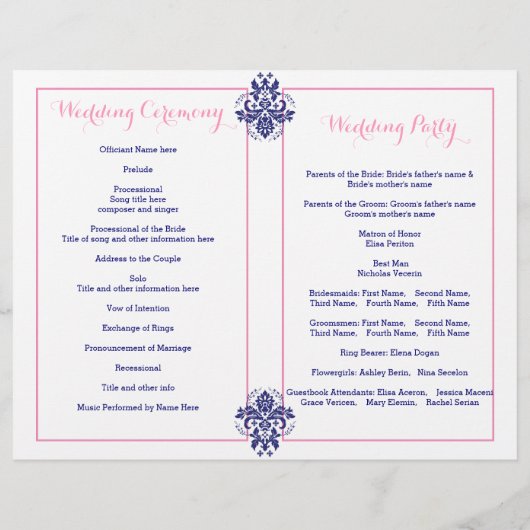 Damasblauw, roze trouwprogramma (Achterkant)