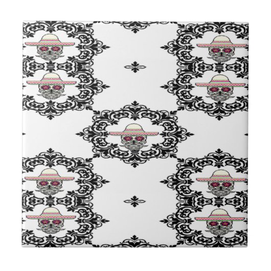 Damascus en schedel tegeltje (Voorkant)