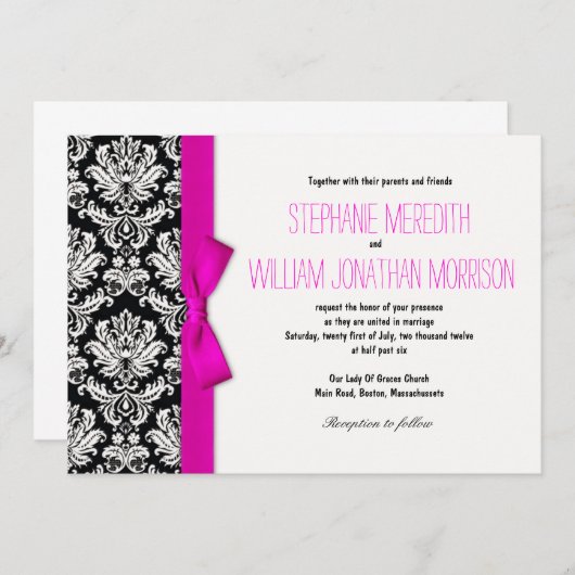 Damascus met hotroze bruiloft kaart (Voorkant / Achterkant)