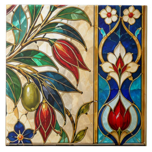 Damascus & Ottomaanse olijf-tulp glas-in-lood Tegeltje