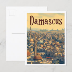 Damascus Syrië Kunst Reizen Illustratie Briefkaart