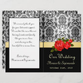 Damasdonkerzwart, grijs, rode rozen Wedding Progra (Voorkant / Achterkant)