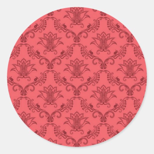 Damasflorpatroon Ronde Sticker (Voorkant)