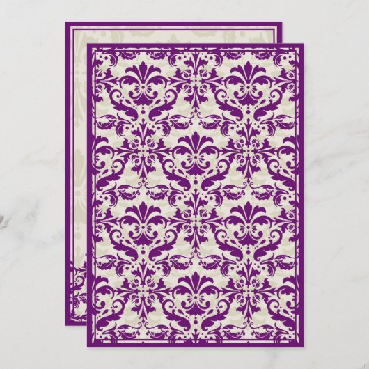 Damasgrens met dubbel Lijst (pruimen & beige) Kaart (Voorkant / Achterkant)
