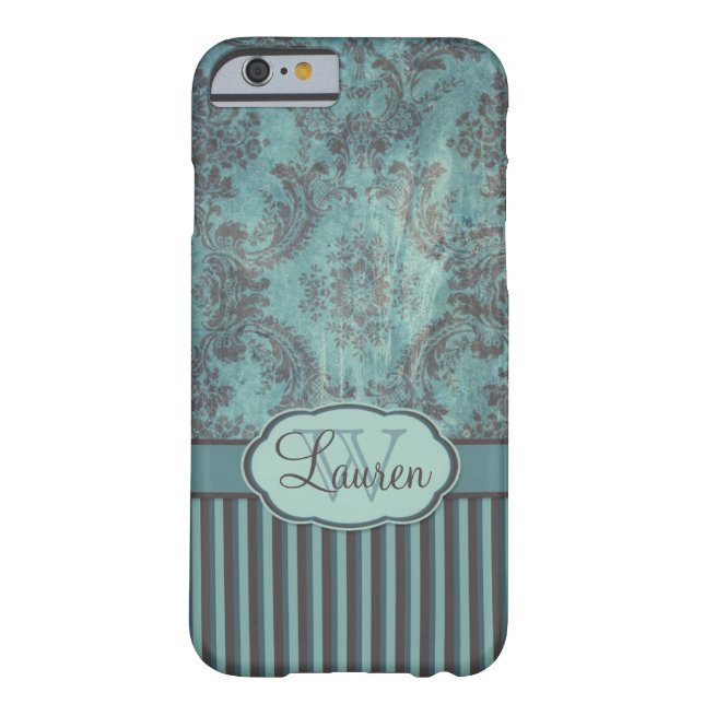  damasje blauwgroen bruin Monogram Case-Mate iPhone Case (Achterkant)