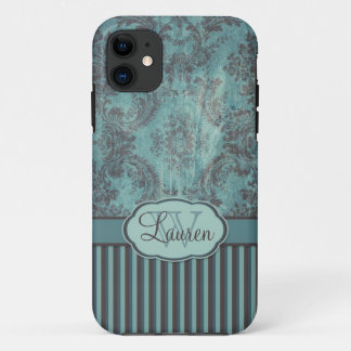  damasje blauwgroen bruin Monogram iPhone 11 Hoesje