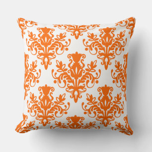Damask 02 Patroon - Oranje op wit Kussen