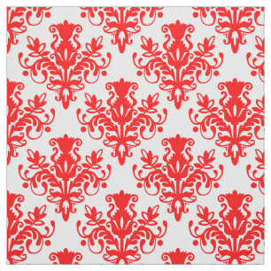 Damask 02 Patroon - Rood op wit Stof