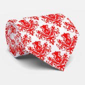 Damask 02 Patroon - Rood op wit Stropdas (Opgerold)
