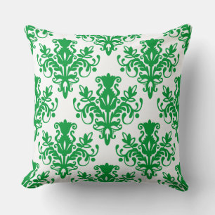 Damask 02 Pattern - Grass Green on White Kussen