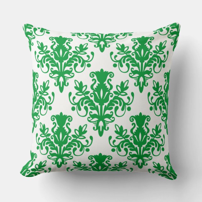 Damask 02 Pattern - Grass Green on White Kussen (Voorkant)