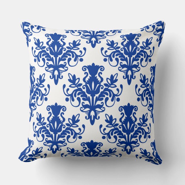 Damask 02 Pattern - Navy Blue op White Kussen (Voorkant)