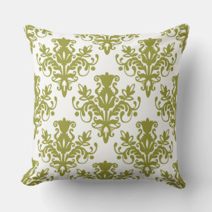 Damask 02 Pattern - Olive op White Kussen