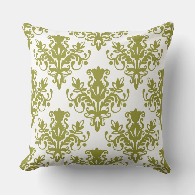Damask 02 Pattern - Olive op White Kussen (Voorkant)