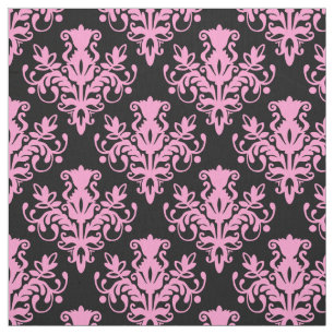Damask 02 Pattern - Roze op Black Stof