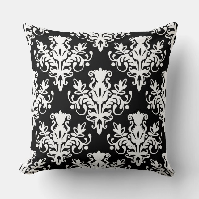 Damask 02 Pattern - White on Black Kussen (Voorkant)