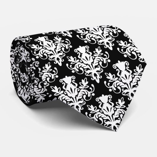 Damask 02 Pattern - White on Black Stropdas (Opgerold)