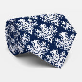Damask 02 Pattern - White on Dark Blue 001744 Stropdas (Opgerold)
