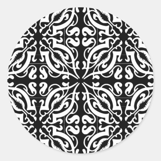 Damask 1 (zwart-wit) ronde sticker (Voorkant)