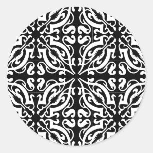 Damask 1 (zwart-wit) ronde sticker